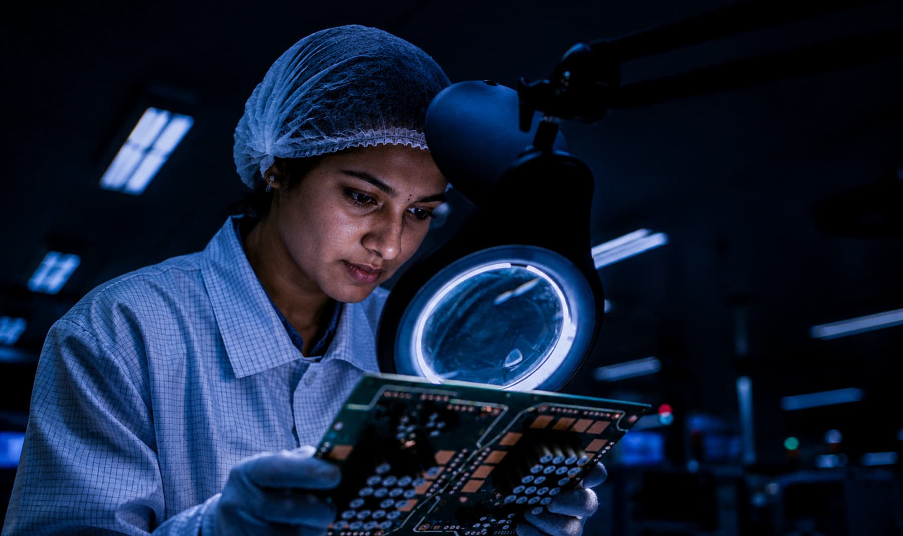 Engineer reviewing a VLSI chip design on a laptop